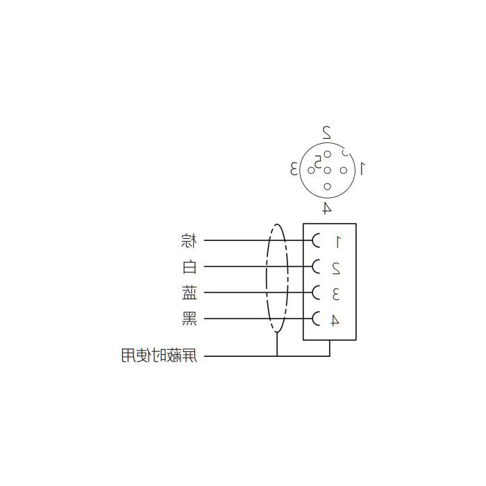 M12 4Pin、母头直型、耐高温120℃、单端预铸PUR柔性电缆、黑色护套、64H041-XXX